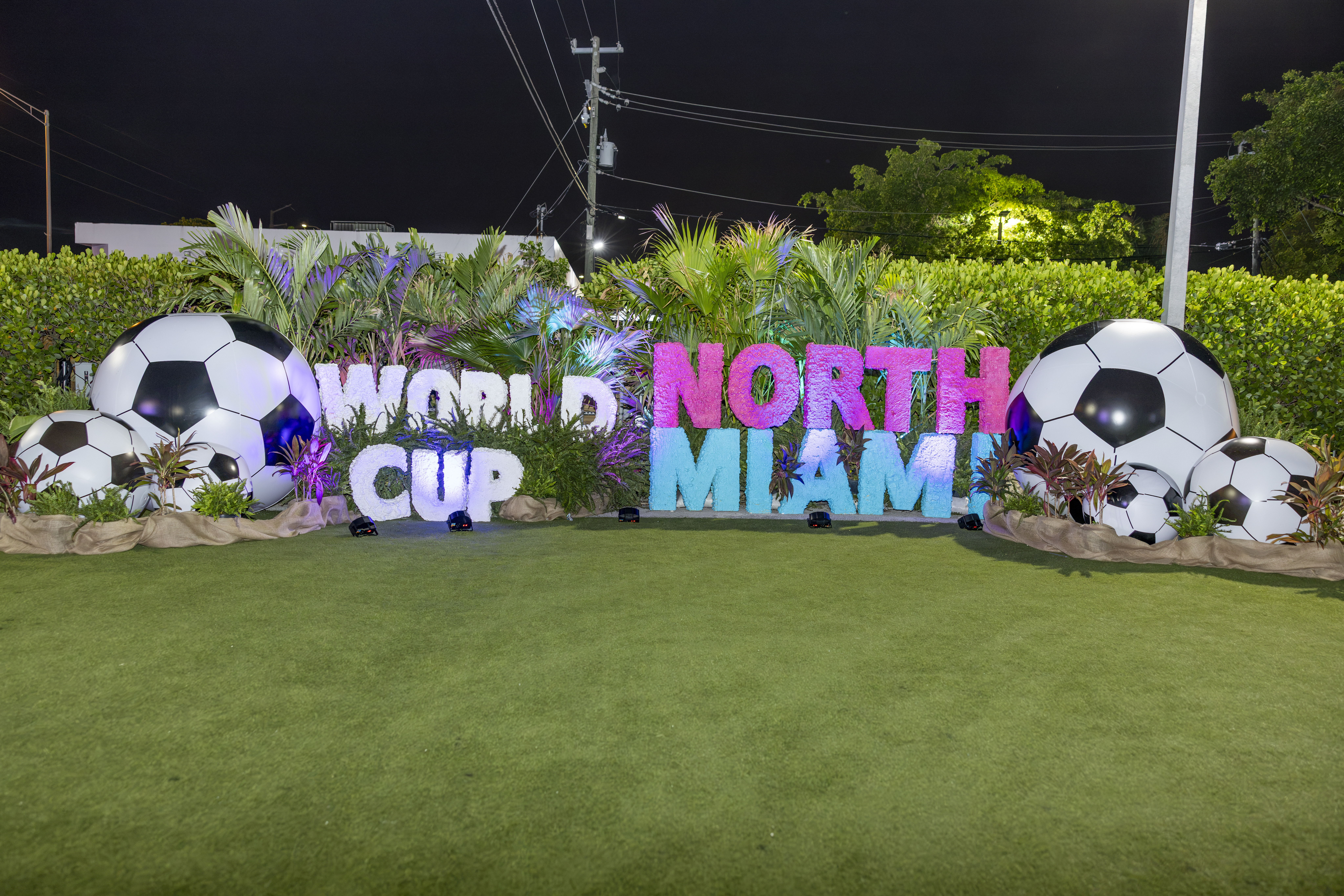 World Cup North Miami sign at night
